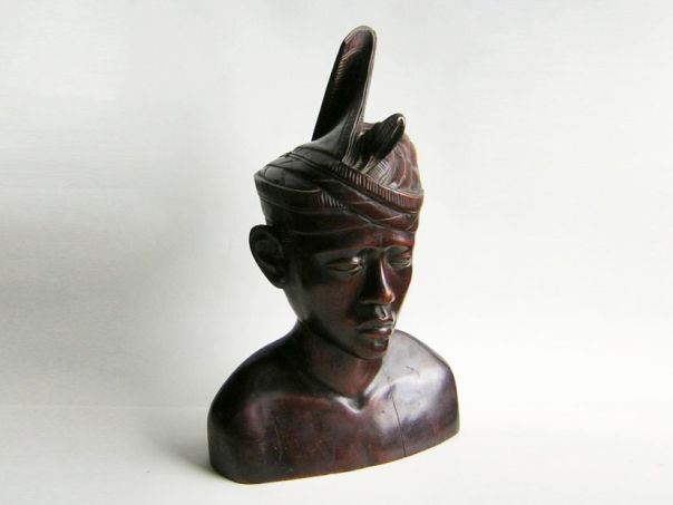 Carved suar wood bust of a Balinese priest  – (5121)